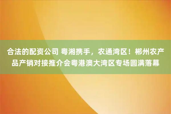 合法的配资公司 粤湘携手，农通湾区！郴州农产品产销对接推介会粤港澳大湾区专场圆满落幕